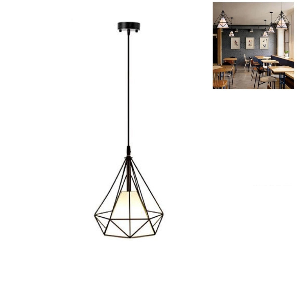 LAMPADARIO GABBIA METALLO INDUSTRIALE RETRO E27 PENDENTE VINTAGE NERO SJ-099