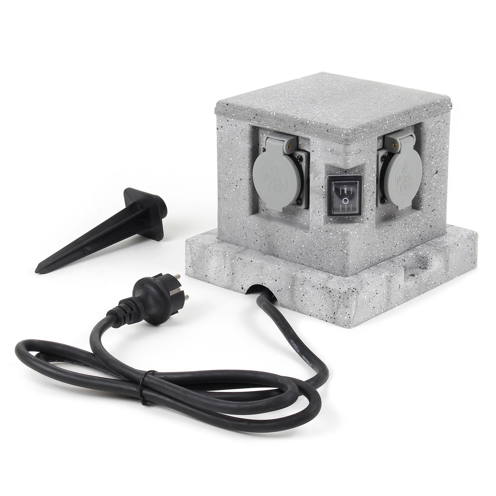 Presa multipla effetto granito per esterno 4 attacchi protezione IP44 2 interruttori