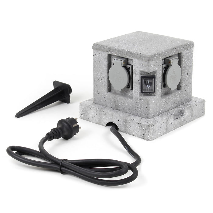 Presa multipla effetto granito per esterno 4 attacchi protezione IP44 2 interruttori