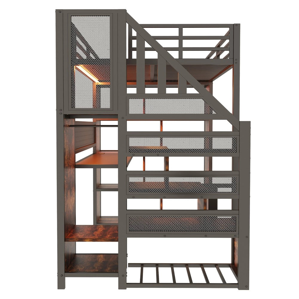 Letto a Soppalco con Armadio, Scrivania LED e Cassetti ¨C Xylo ¨C 90x200, Nero