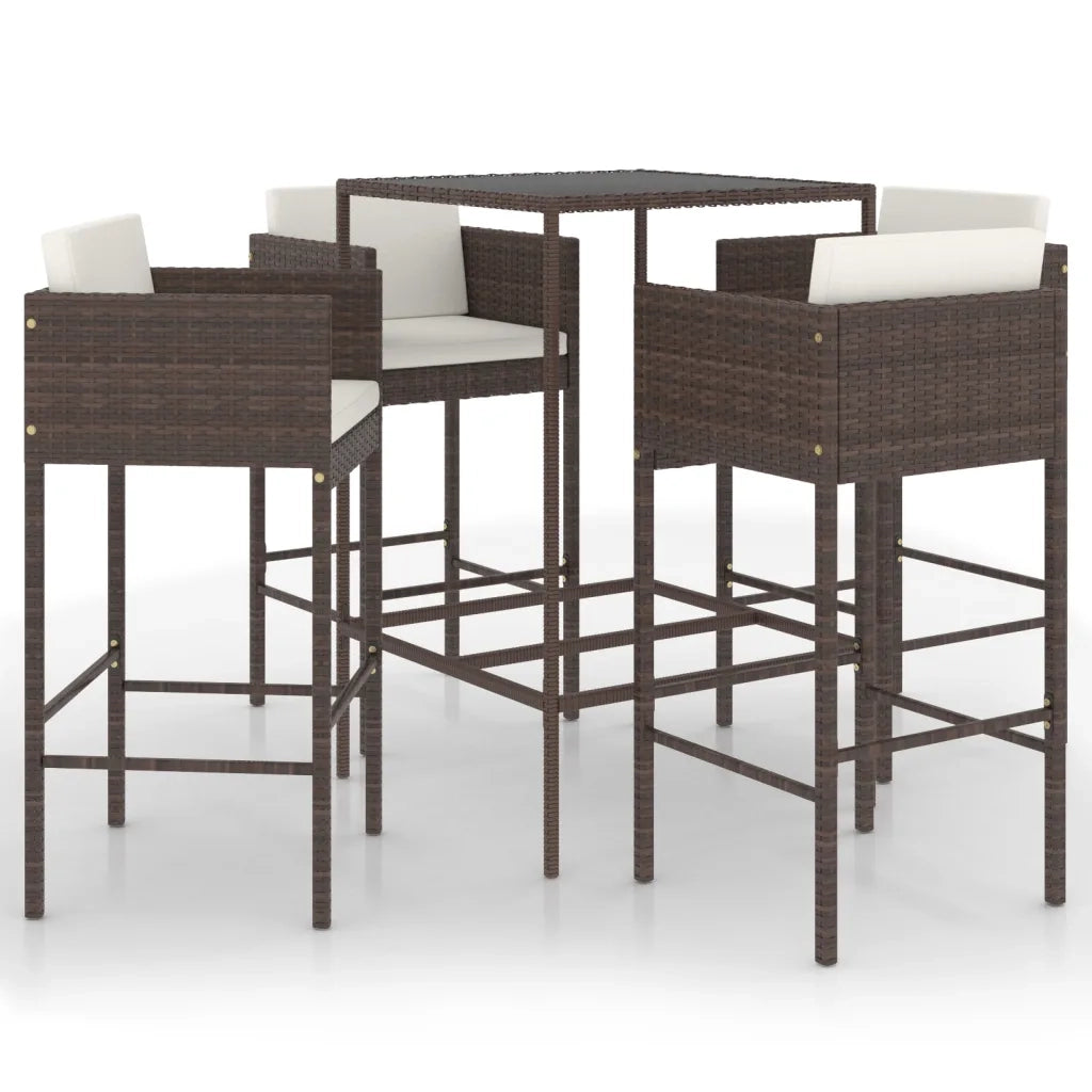 Set da Bar da Giardino 5 pz | Set Salotto da Giardino con Cuscini in Polyrattan Marrone