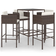 Set da Bar da Giardino 5 pz | Set Salotto da Giardino con Cuscini in Polyrattan Marrone