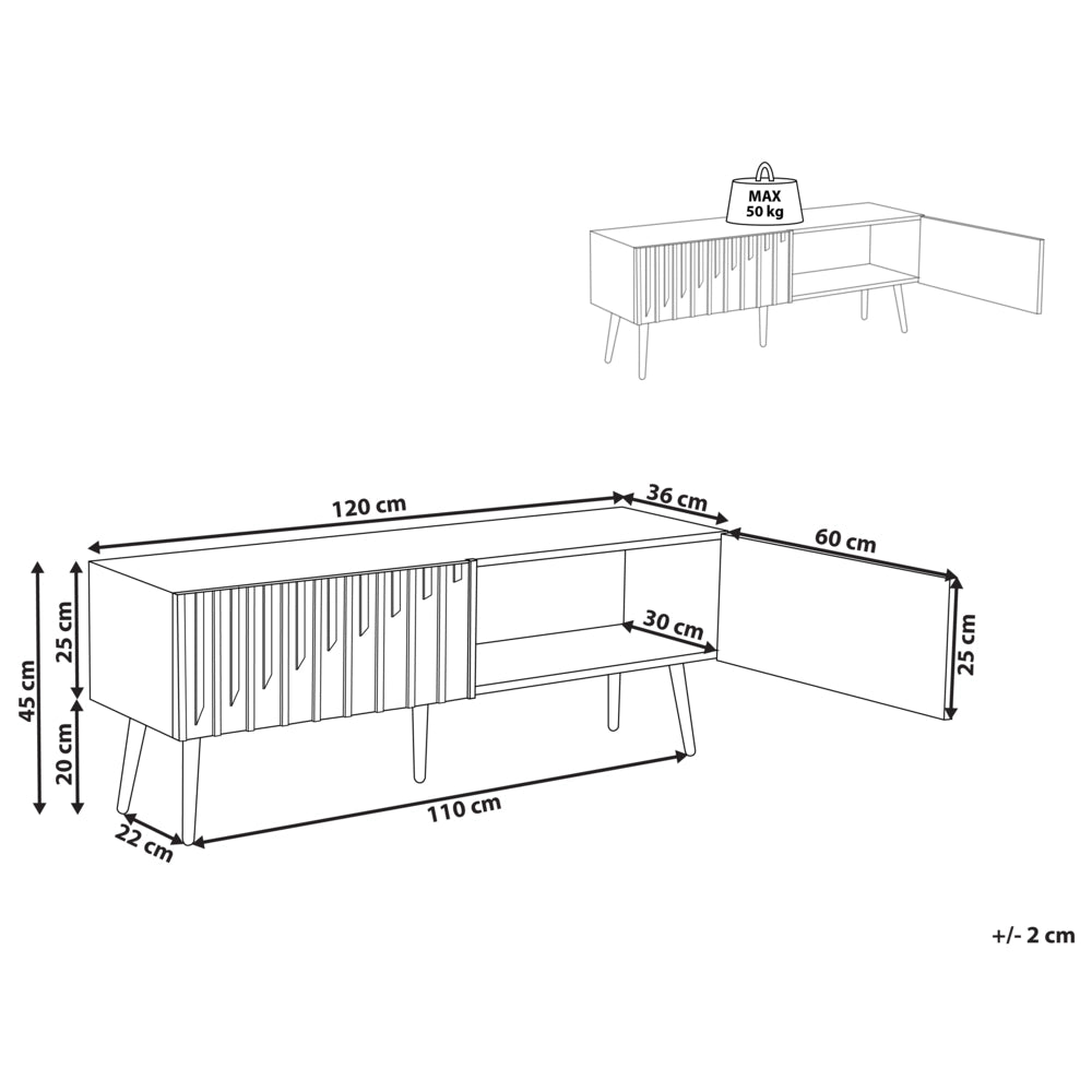 Supporto TV Struttura in MDF Anta in legno massiccio Porta in legno chiaro Contenitore in ferro Gambe moderne