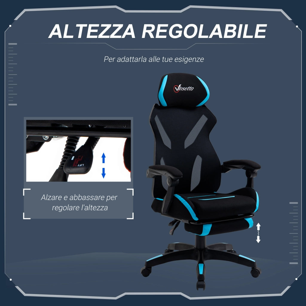 Sedia da Ufficio Ergonomica Gaming ¨C Xylo ¨C Tessuto Nero e Blu con Supporto Lombare, 65x65x119-129cm