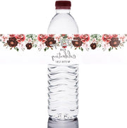 Etichette per bottiglie di acqua 50 pezzi con disegno di fiori rossi adesivi per data etichette per docce di nozze, feste e bottiglie di acqua