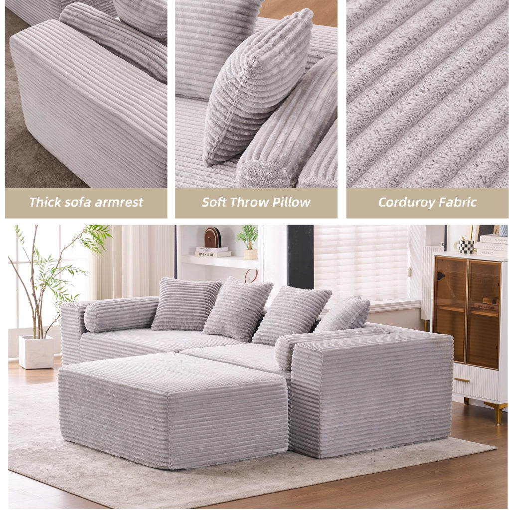 Divano modulare sezionale con chaise longue; grigio; 266x110x60 cm in foam e molle
