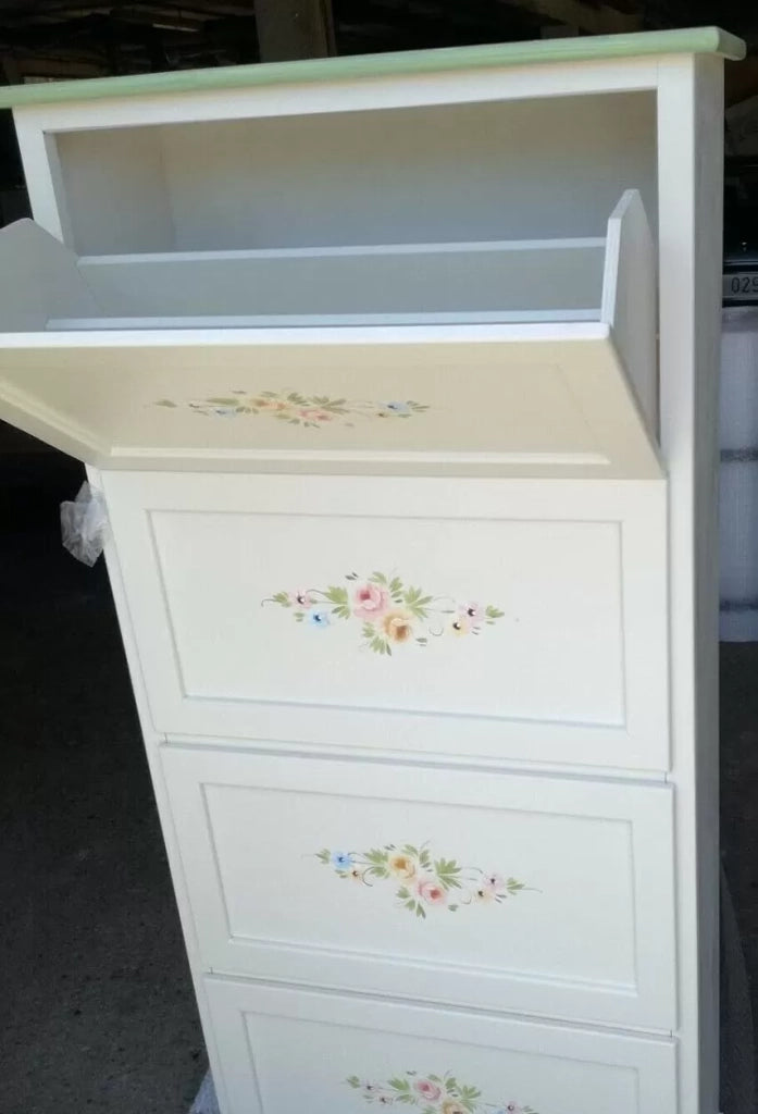 Scarpiera 5 ante shabby bianco decorato filo verde 79x30x210 - Mobili 2G