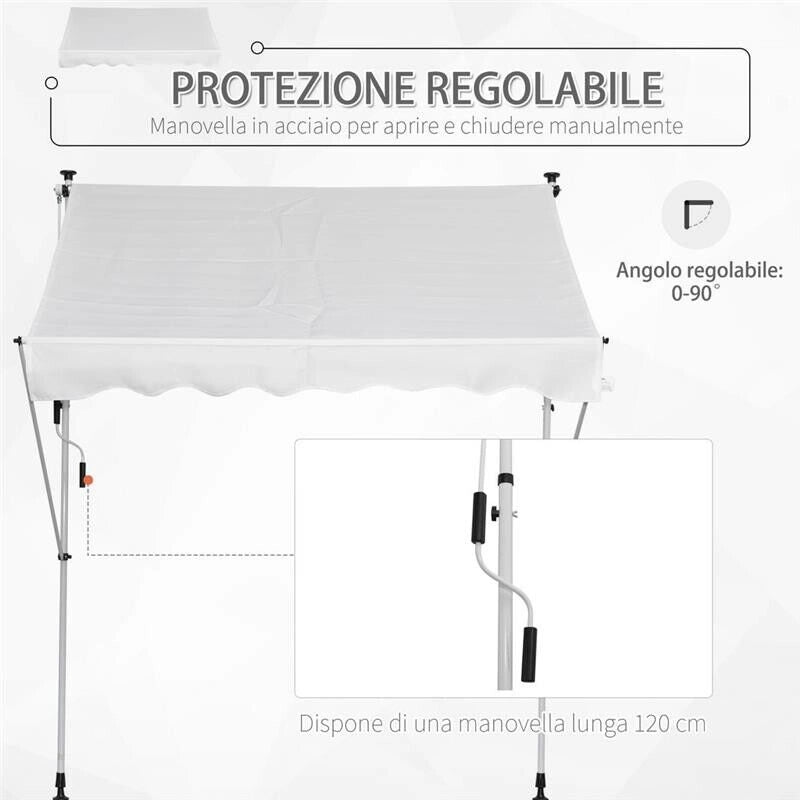 TENDA DA SOLE A CADUTA CON RULLO E MANOVELLA 200 × 150 CM COLORE BIANCO