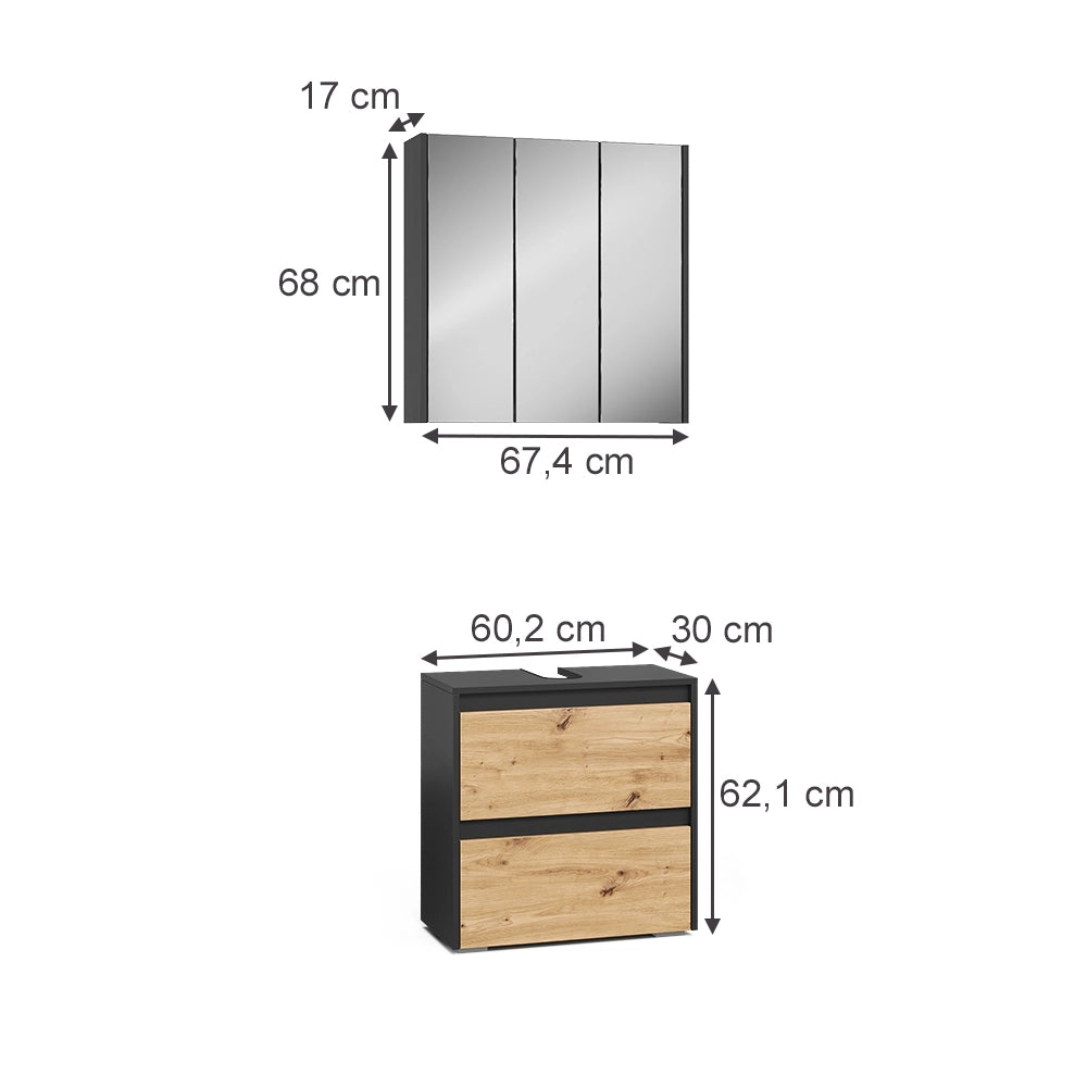 Vicco Set di mobili da bagno Antracite/Artisan 2 parti