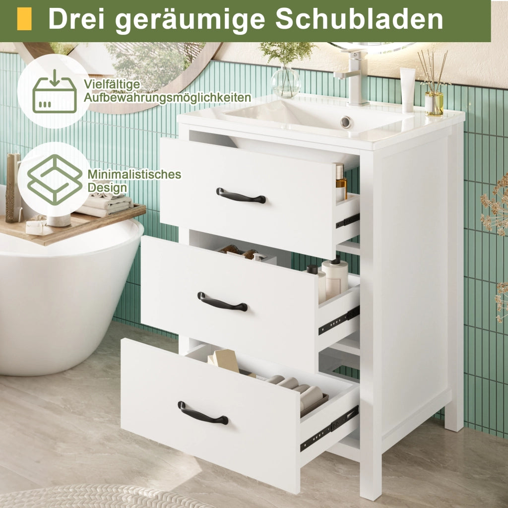 MOBILE BAGNO con Lavabo 61x47x83 cm in MDF e Ceramica Bianco