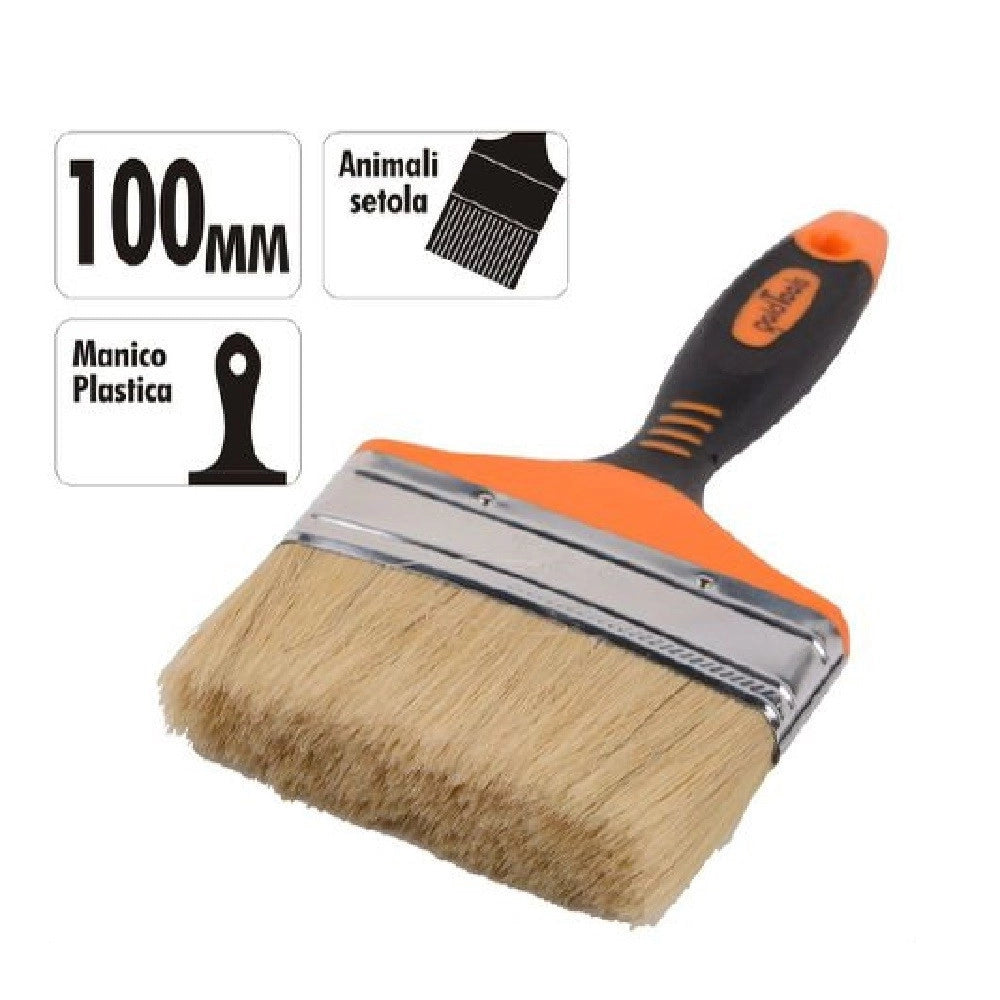 Trade Shop - Pennello Piatto 4" 100mm Setole Morbide Pittura Vernice Manico Antiscivolo 90280 -