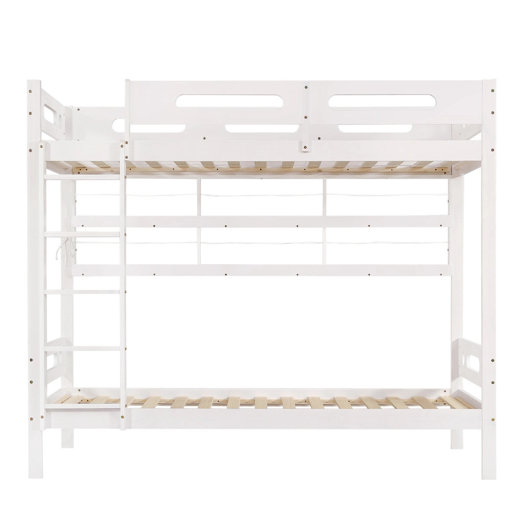 LETTO a castello 90x200 cm Bianco/Naturale in legno massello e MDF