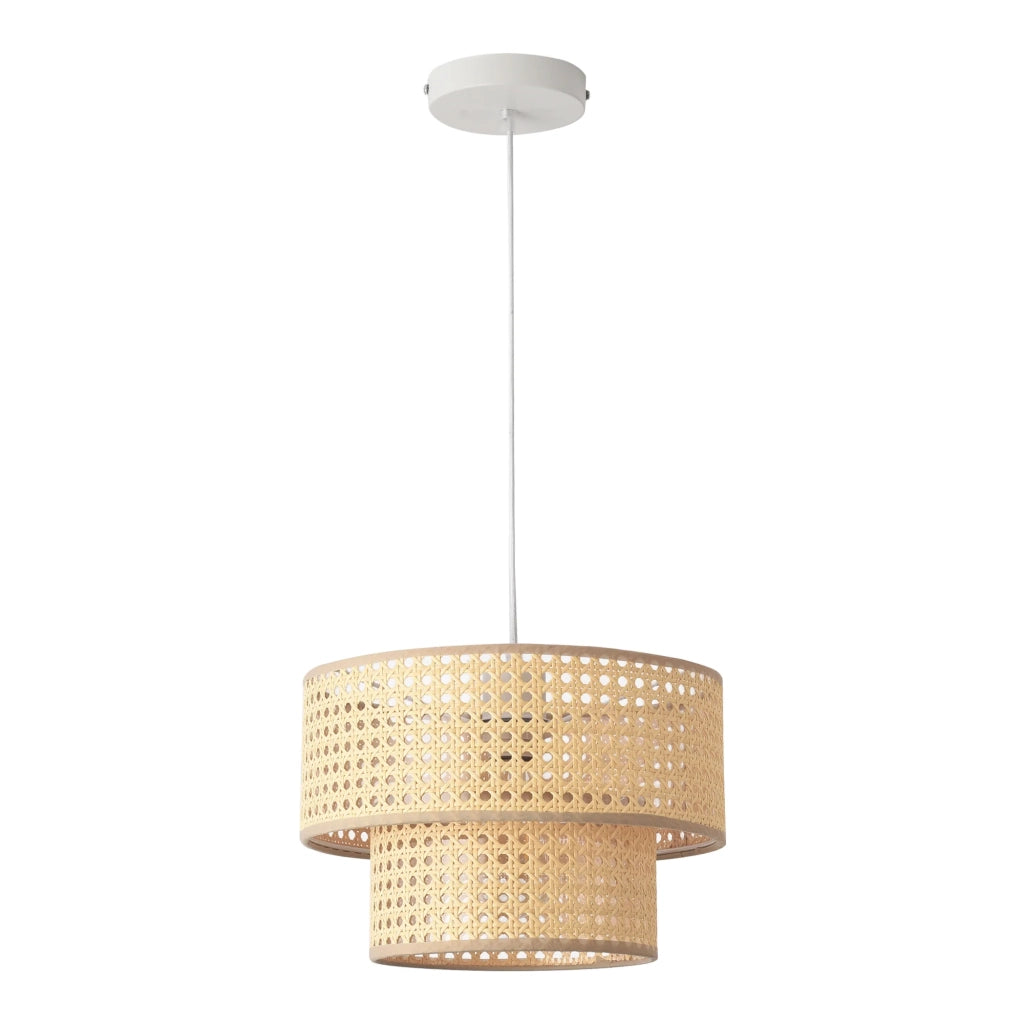 Lampada da terra a sospensione E27 diametro 30 cm effetto rattan bianco 03_0010728