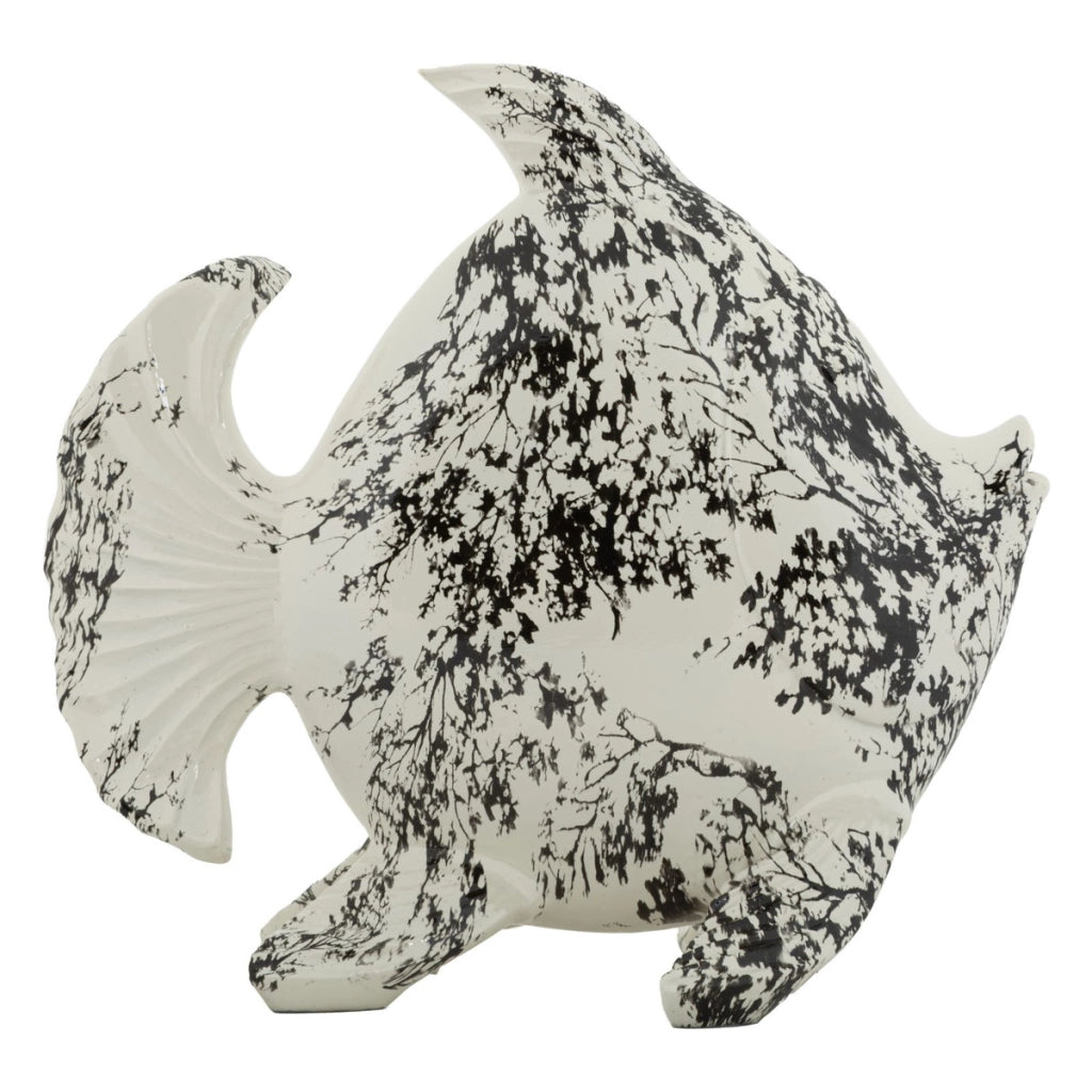 Scultura decorativa a forma di pesce in poliresina bianco e nero