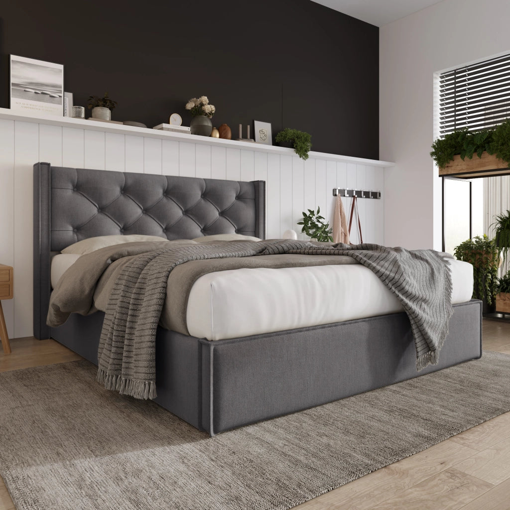 Letto matrimoniale idraulico – 140x200 cm – rete metallica contenitore con materasso – cotone grigio