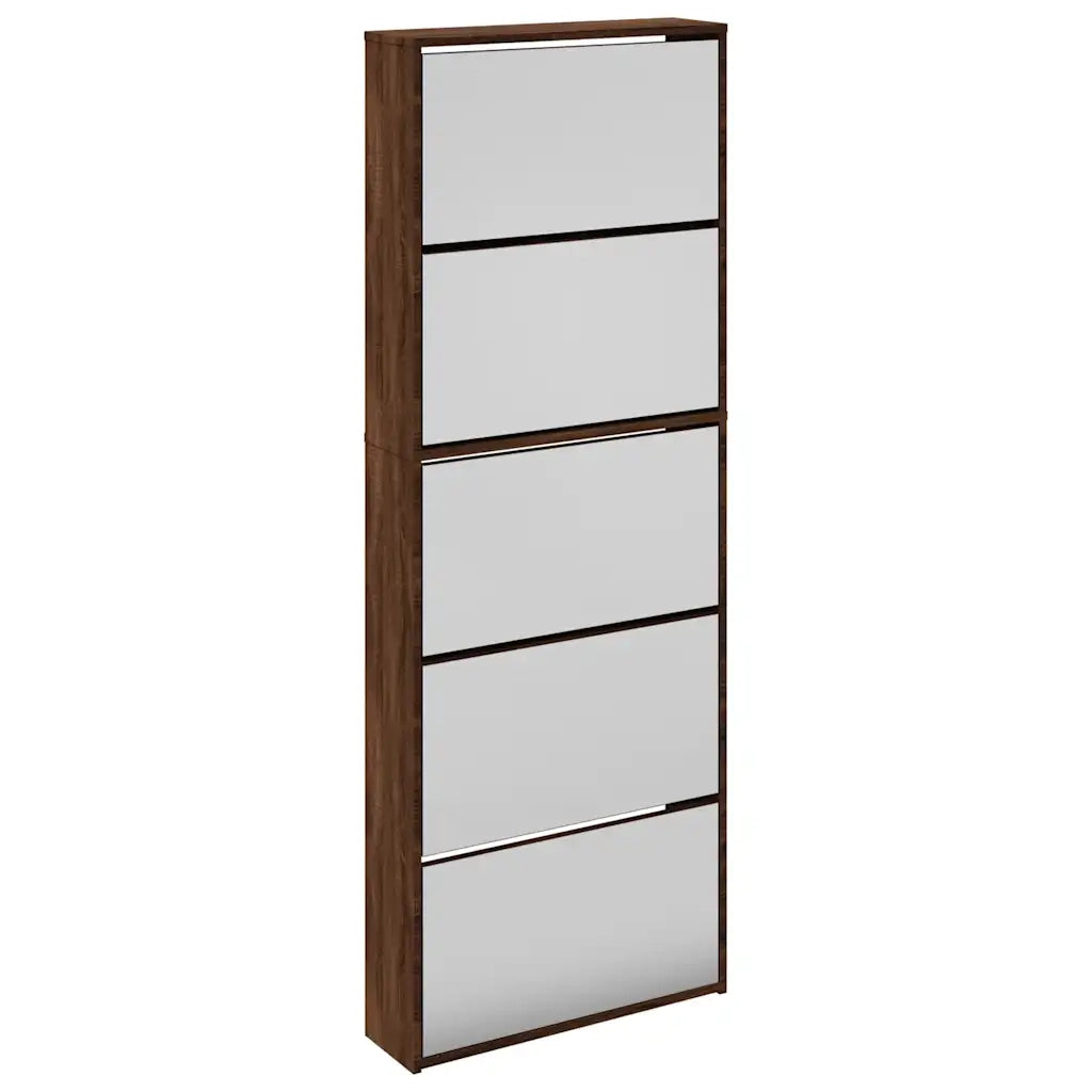 Scarpiera con Specchio a 5 Livelli Rovere Marrone 63x17x169,5cm
