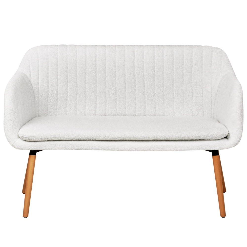 Divano 2 Posti in tessuto bianco sporco con Gambe in Legno Struttura in metallo Gambe in legno chiaro Panca