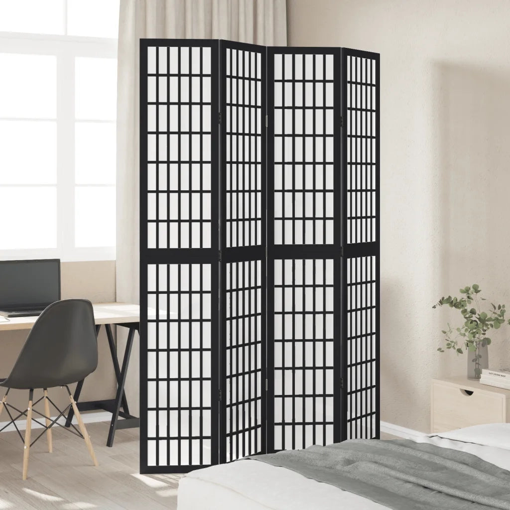 Divisorio Ambienti | Divider per stanze | Paravento 4 Pannelli Nero Legno Massello di Paulownia