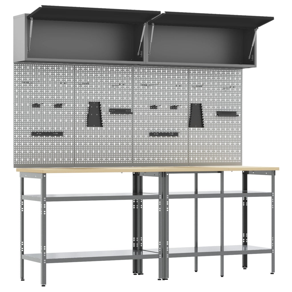 Set Banco di Lavoro 8 Pezzi Grigio Acciaio