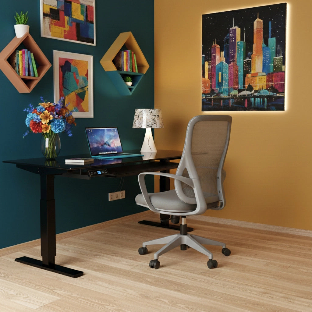 Sedia studio Hispanohogar altezza regolabile in tessuto gris