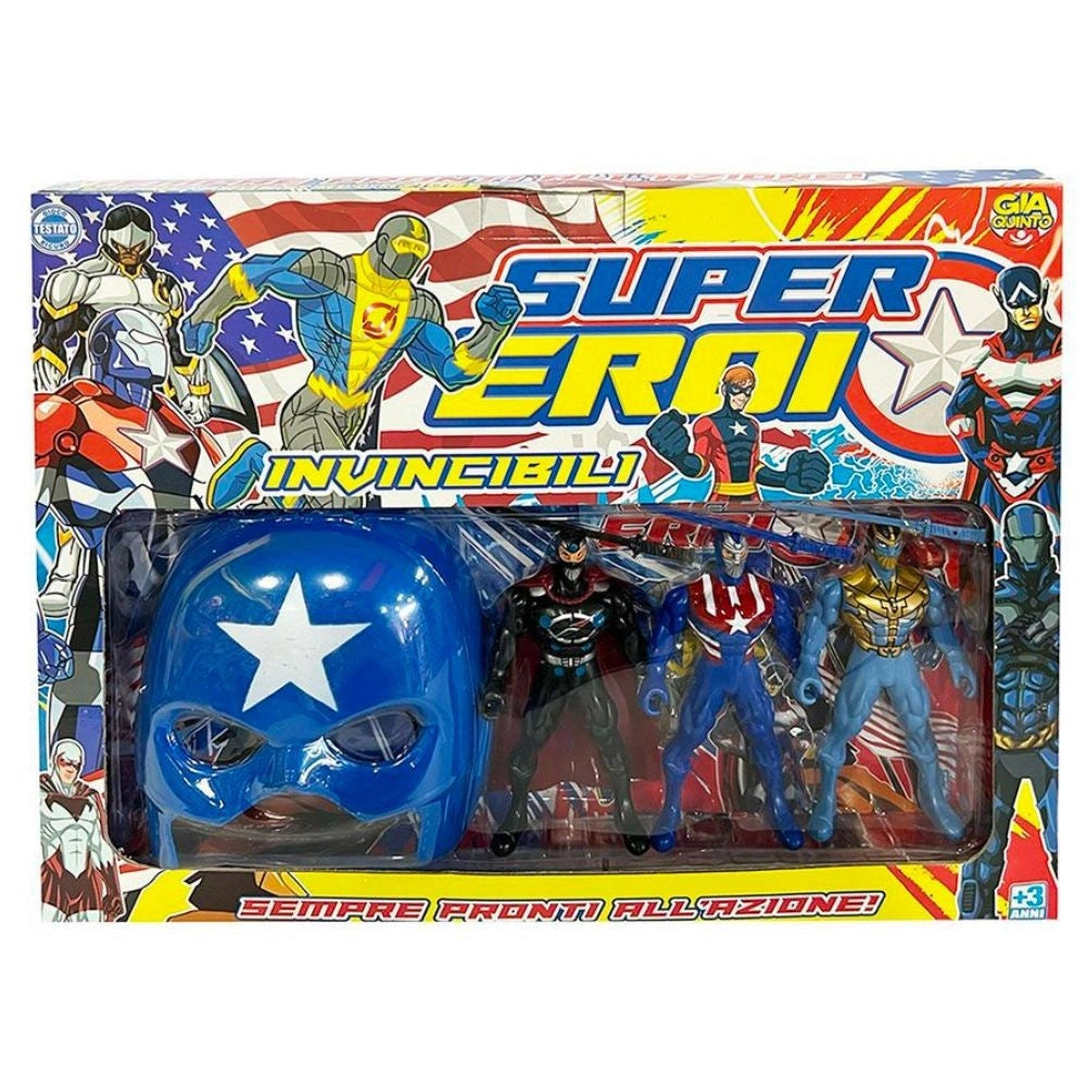 Trade Shop - Super Eroi Invincibili Più Maschera Serie Di Personaggi Giocattolo Bambini 3+ -