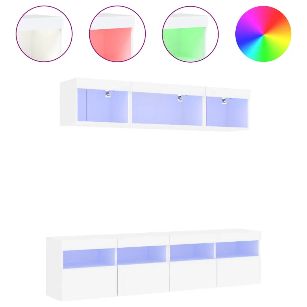 Mobili TV a Muro con LED 5pz Bianchi in Legno Multistratocod mxl 134269
