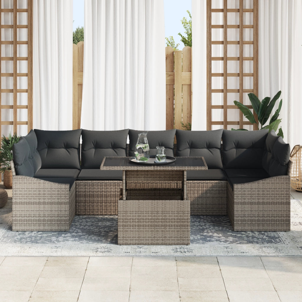 Set Divano da Giardino 8 Pezzi con Cuscini Grigio Polirattan