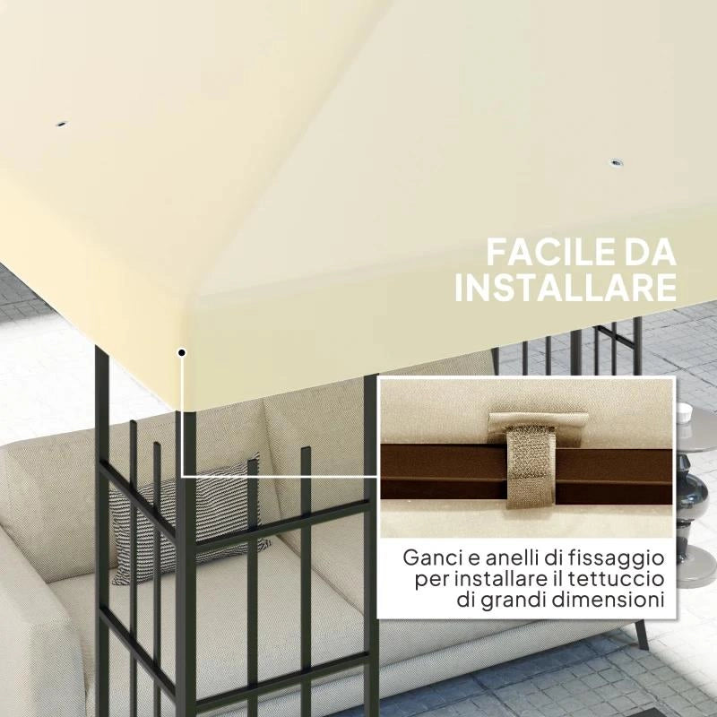 COPERTURA PER GAZEBO DA GIARDINO 3X3 M IN TESSUTO OXFORD 600D CON FORI DI DRENAGGIO, BIANCO CREMA