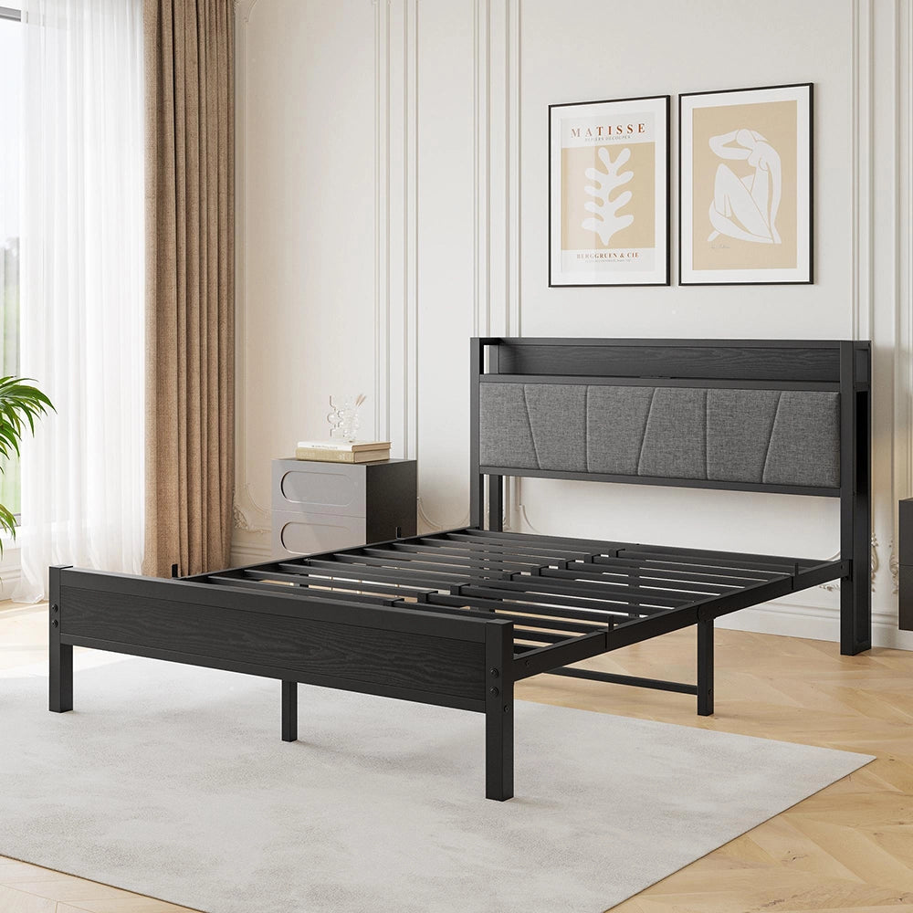 Letto 140x200cm LED - Xylo - USB testiera metallo facile montaggio