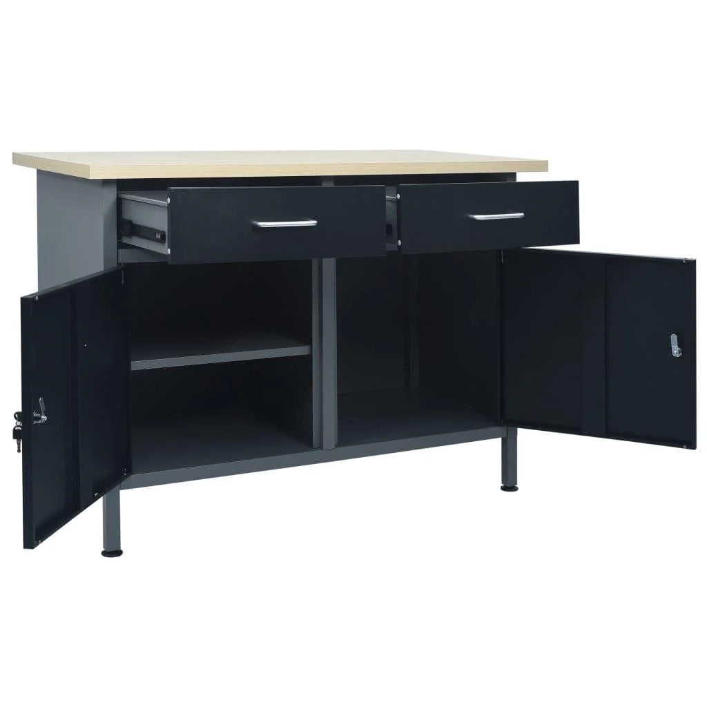 Banco da lavoro per lavori di riparazione tavolo da lavoro officina garage robusto spazio di stoccaggio 120 cm acciaio nero 02_0003678