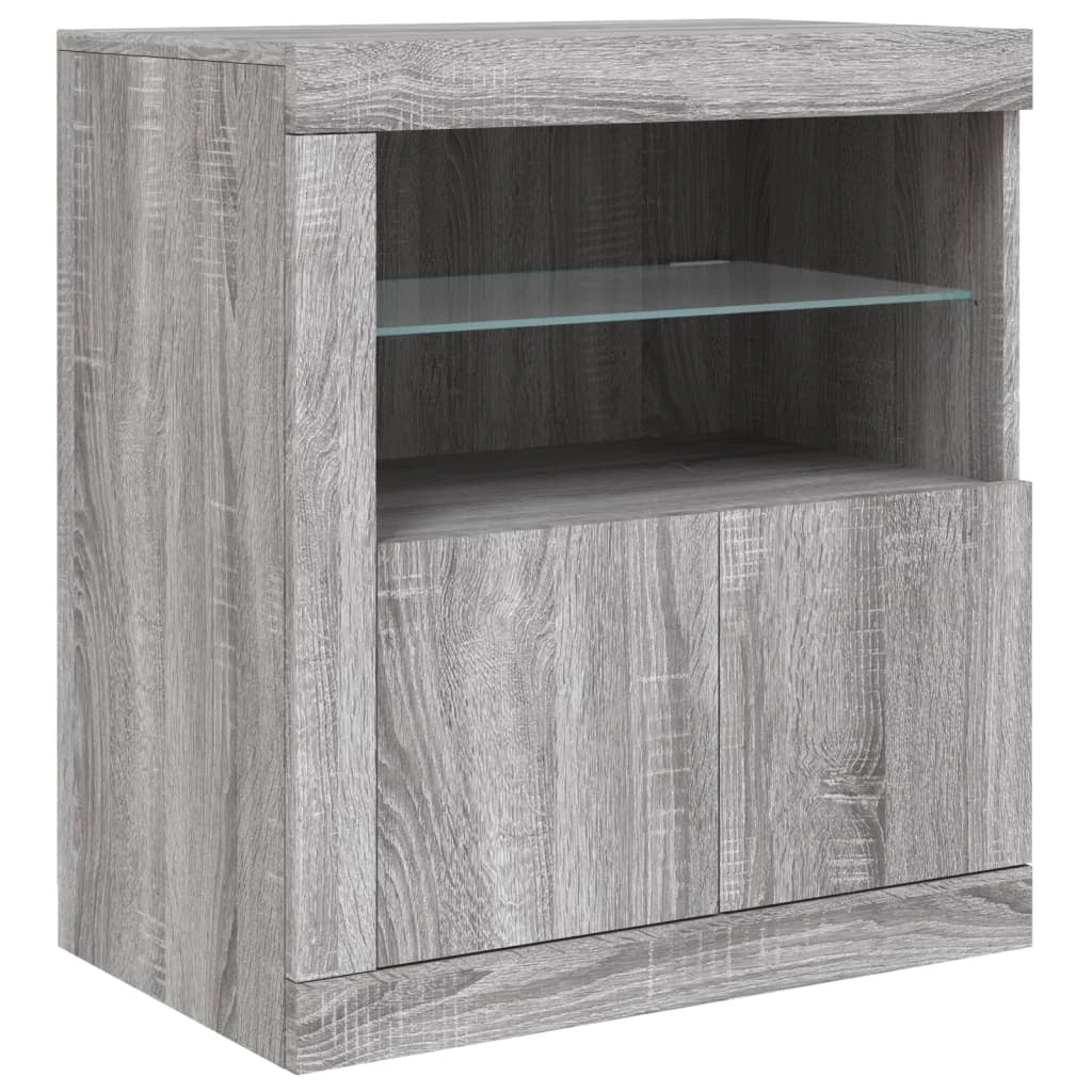 Credenza cassettiera armadio mobile contenitore organizer per cucina soggiorno salotto con luci LED Sonoma 162 x 37 x 67 cm grigio 02_0030057