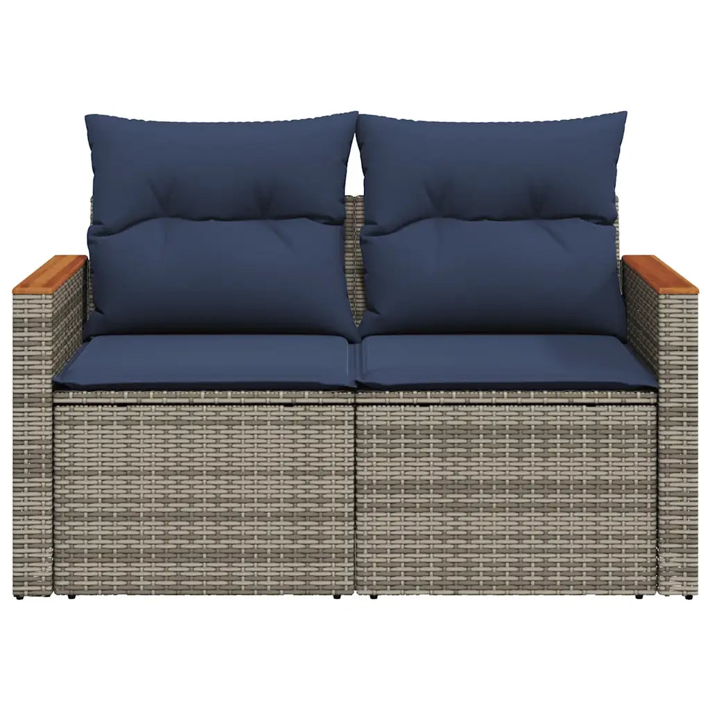 Divano da giardino con cuscini a 2 posti grigio in polyrattan