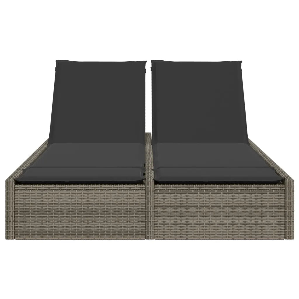 Lettino Prendisole | Sdraio da giardino | Lettino da sole Doppio con Cuscini Grigio in Polyrattan