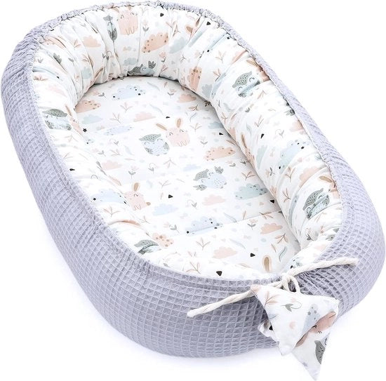Babynest per neonati 90x50 cm - cocoon Realizzato a mano cotone a doppia faccia con babynest Uccelli Grigi