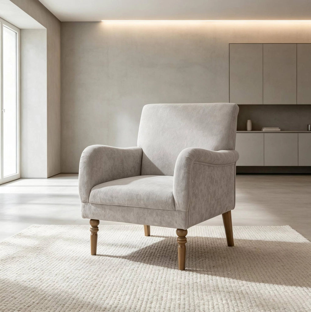 Poltrona lounge a 1 posto in lino grigio con schienale alto