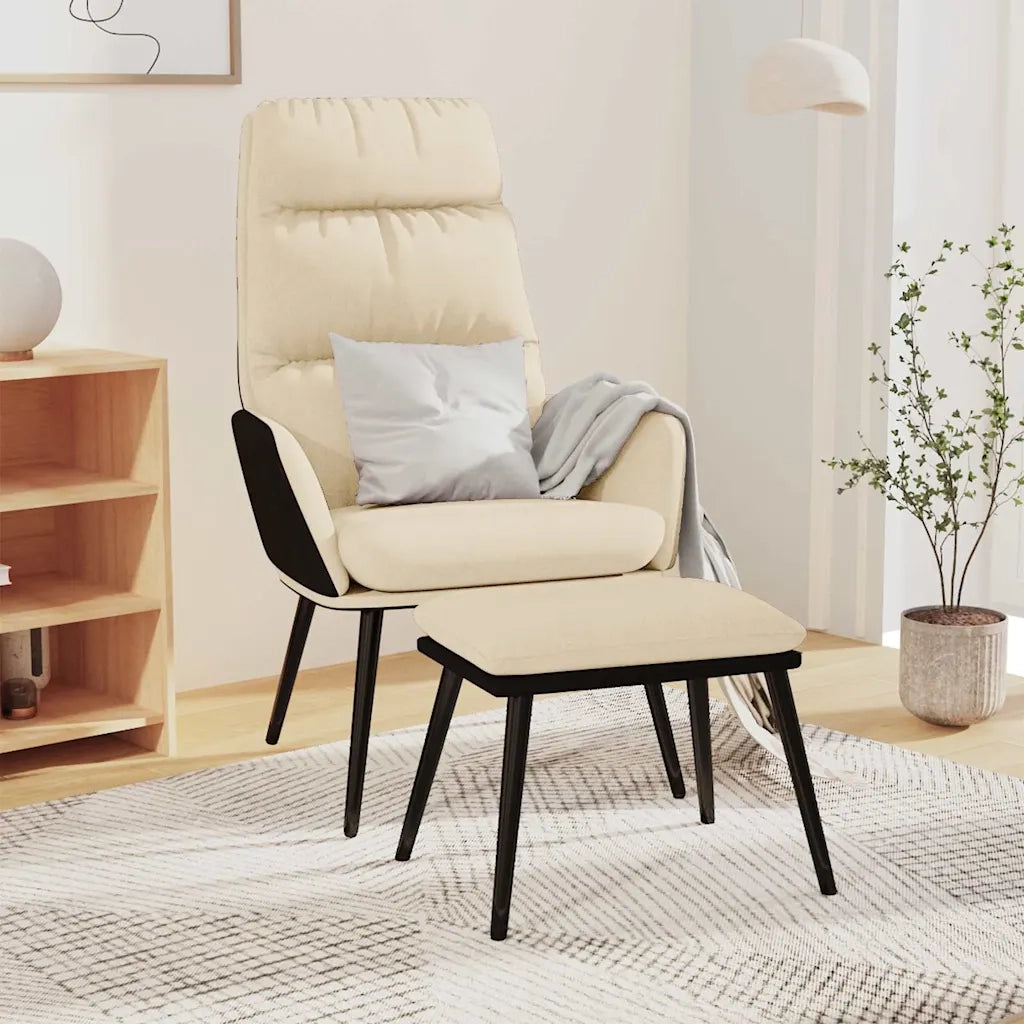 Divano Sedia-Poltrona Relax con Sgabello Crema in Tessuto e Similpelle