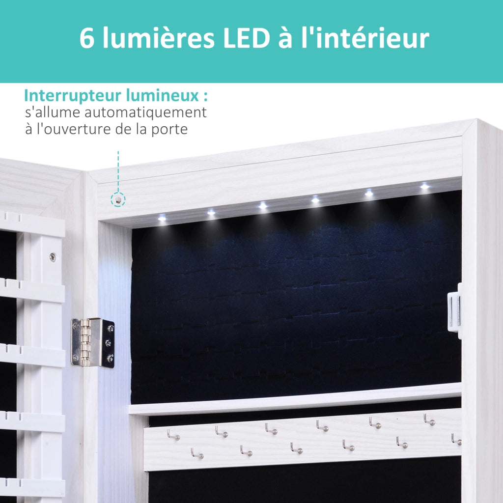 Armadio da parete con specchio, LED, 5 ripiani, 2 cassetti ¨C zephmum ¨C effetto legno grigio 37x10x120cm