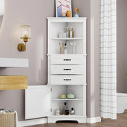 Mobile angolare da bagno 57,7¡Á46¡Á167,5 cm, con 3 cassetti, 1 anta e ripiani regolabili, bianco