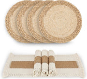 Set di Targhe per Tavolo Artigianali a 4 pezzi - Cotone Juta - Stile Rustico - Colori Naturali