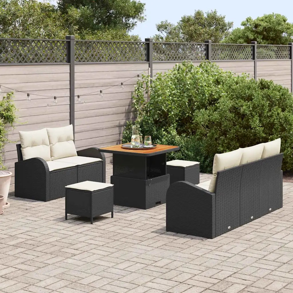 Set Divano da Giardino con cuscino 8 pcs Nero polyrattan