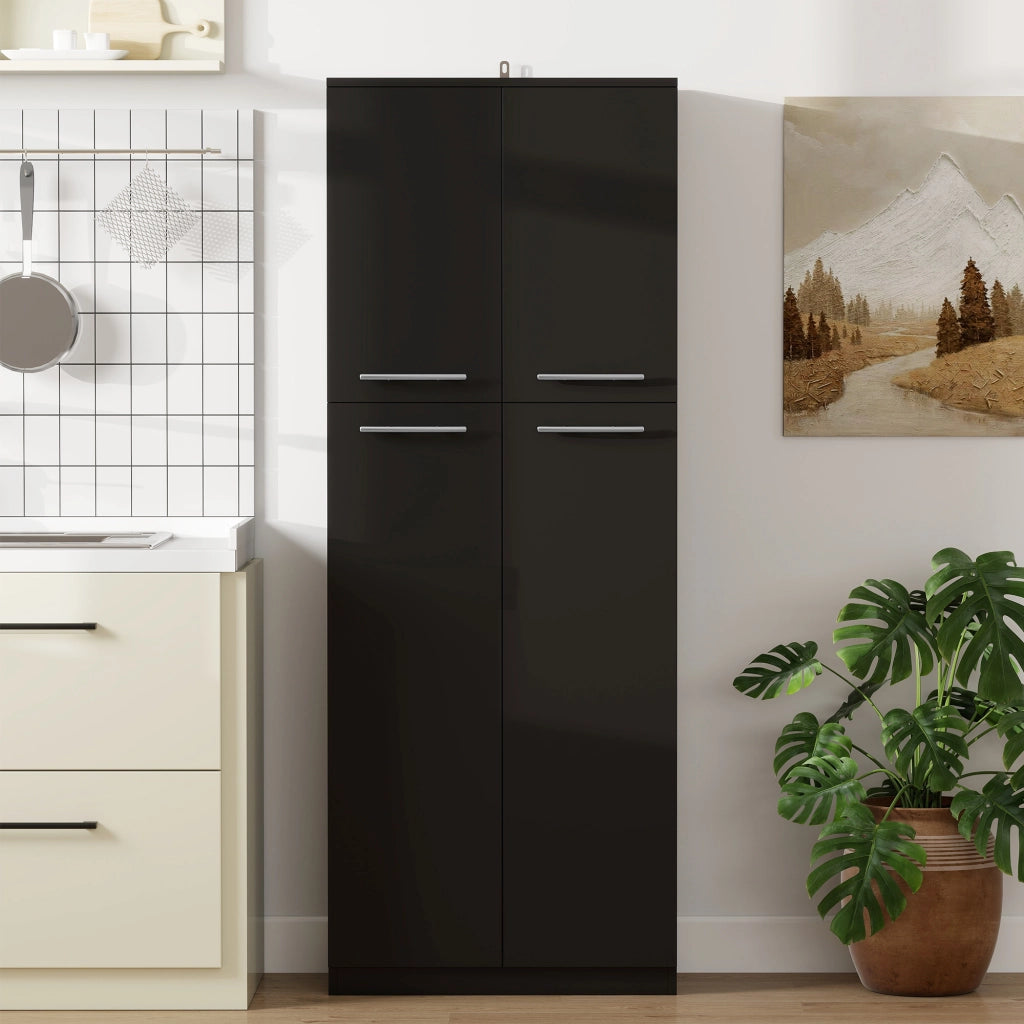 Mobile Contenitore Minimal 59x31x155 cm con 2 Armadietti e Mensole Regolabili in Legno Nero