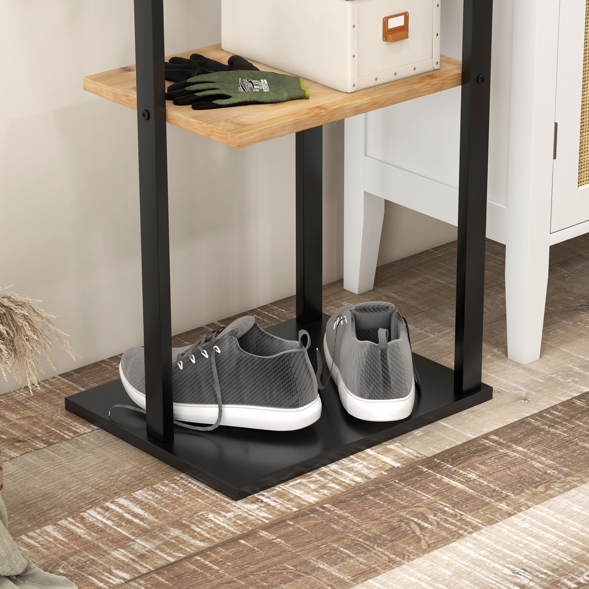 Appendiabiti da Terra 2 Ganci e 2 Ripiani 46x28,5x153,5 cm Legno e Nero