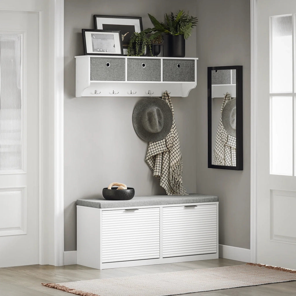 Panca Da Ingresso Scarpiera Con Sedile Scarpiera Con 2 Ribalte Bianco 105x35x48 Cm FSR147-W