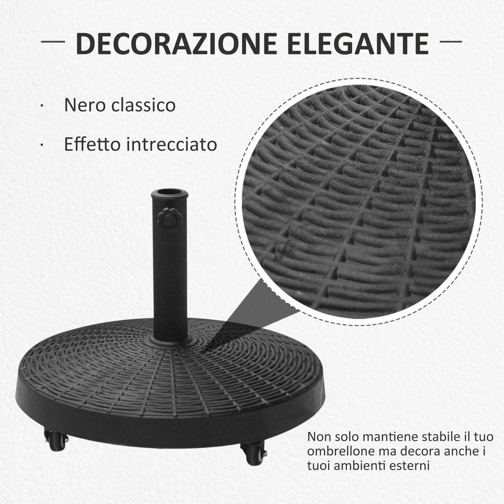 Base per Ombrellone da Giardino 25 Kg in Resina e Acciaio Nero Ø52x41 cm