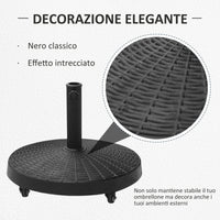 Base per Ombrellone da Giardino 25 Kg in Resina e Acciaio Nero Ø52x41 cm