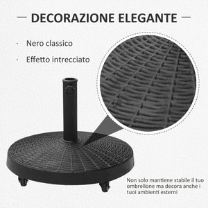 Base per Ombrellone da Giardino 25 Kg in Resina e Acciaio Nero Ø52x41 cm