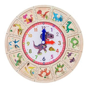 Trade Shop - Orologio Puzzle Legno Educativo Gioco Con Tessere A Incastro A Dinosauri Con Pomelli 53766 -