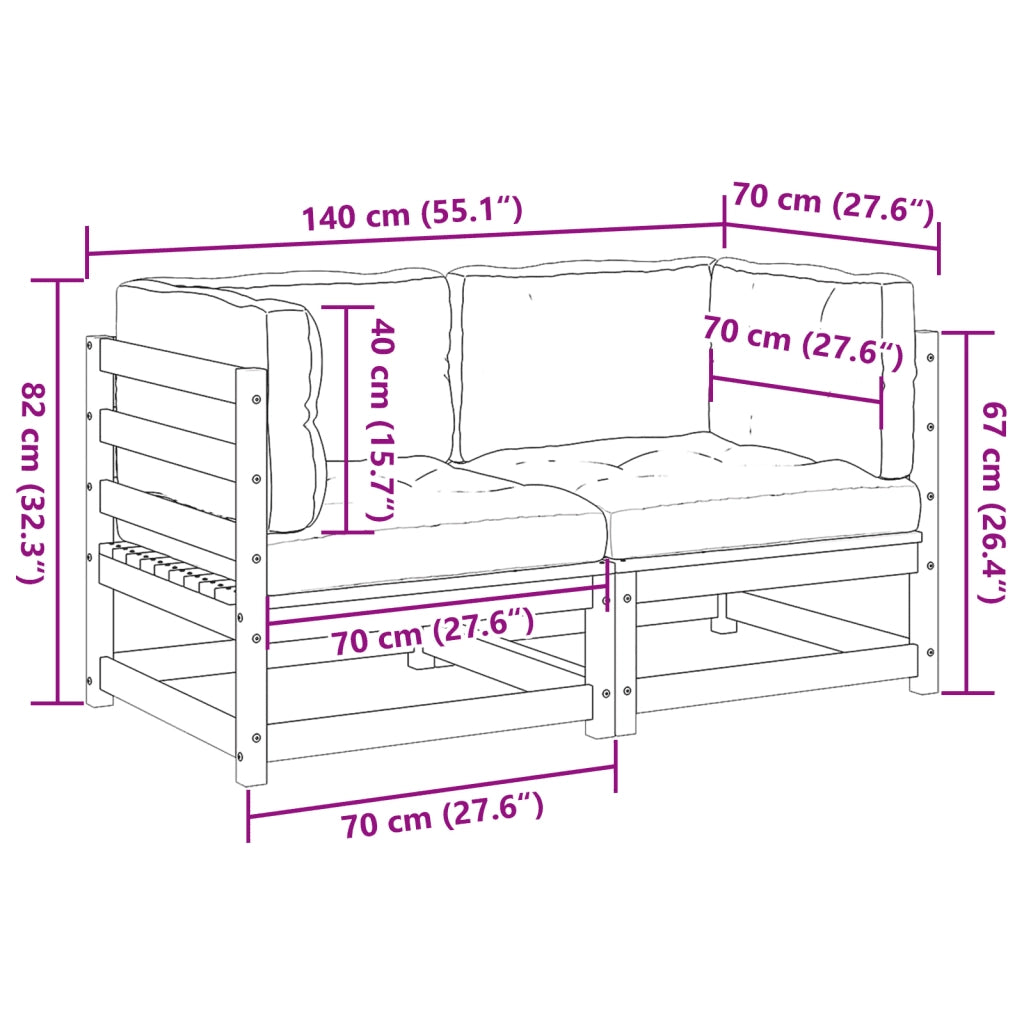 Set Divani Giardino 2 pz con Cuscini in Legno Massello di Pino 3295826