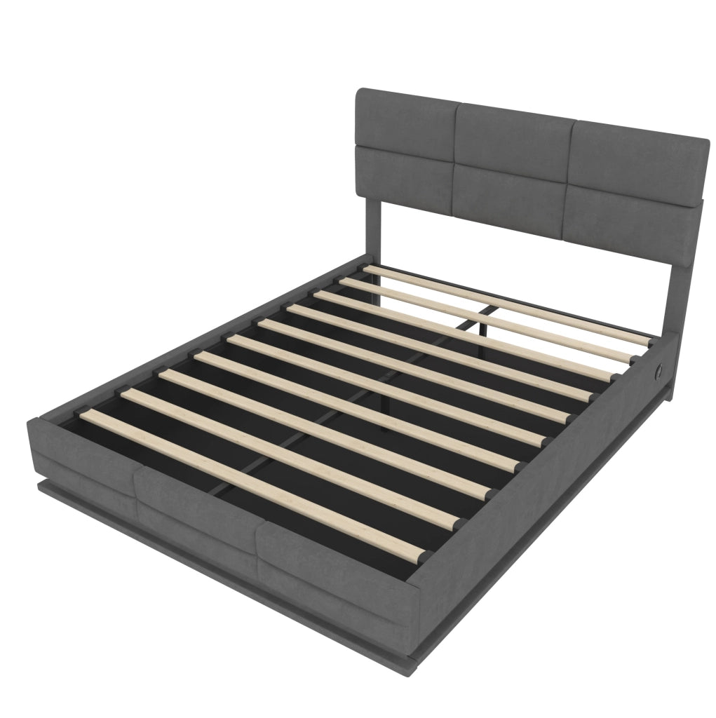 Letto matrimoniale 160x200 cm in velluto grigio con LED e USB
