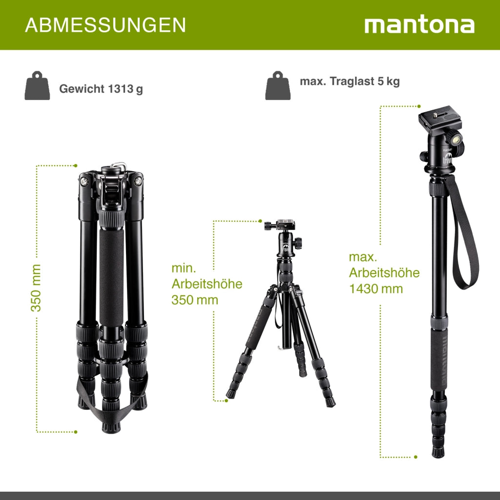 Mantona DSLM Travel treppiede da viaggio nero